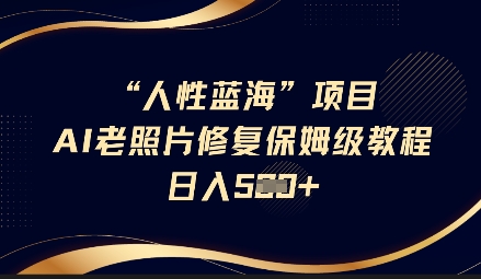 人性蓝海AI老照片修复项目保姆级教程,长期复购,轻松日入5张