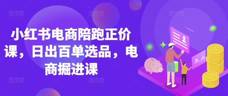 小红书电商陪跑正价课，小红书官方认证电商讲师教学，日出百单选品，电商掘进课