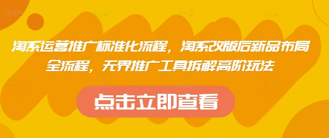 淘系运营推广标准化流程，​淘系改版后新品布局全流程，无界推广工具拆解高阶玩法