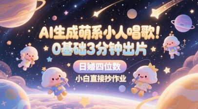 AI生成萌系小人唱歌，0基础3分钟出片，28个作品涨粉8.9W，单条最高19W赞，日入四位数，小白直接抄作业