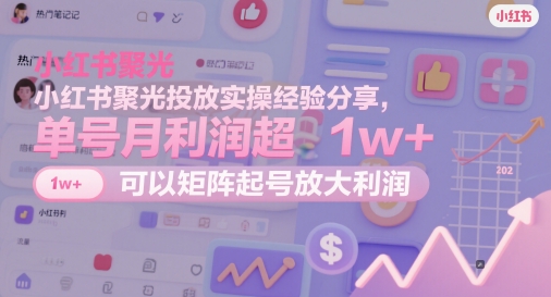 小红书聚光投放实操经验分享，单号月利润超1w+，可以矩阵起号放大利润