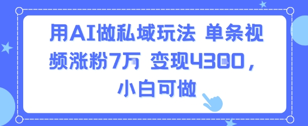 用AI做私域玩法，单条视频涨粉7W变现4.3k，小白可做