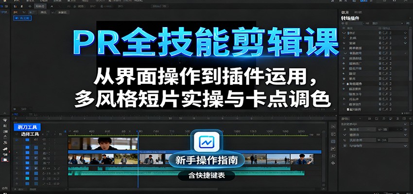 PR全技能剪辑课：从界面操作到插件运用，多风格短片实操与卡点调色