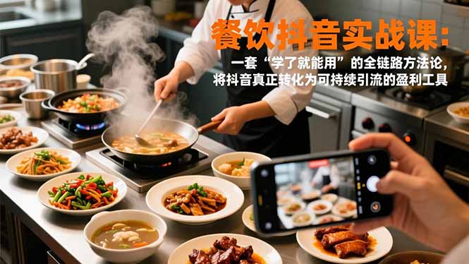 餐饮抖音实战课：一套“学了就能用”的全链路方法论，将抖音真正转化为可持续引流的盈利工具