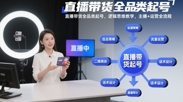 直播带货全品类起号,逻辑思维教学,主播+运营全流程