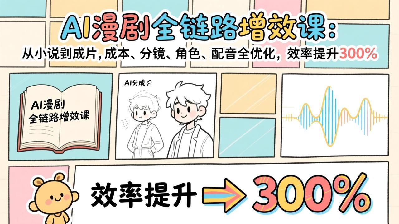 AI漫剧全链路增效课：从小说到成片，成本、分镜、角色、配音全优化，效率提升300%