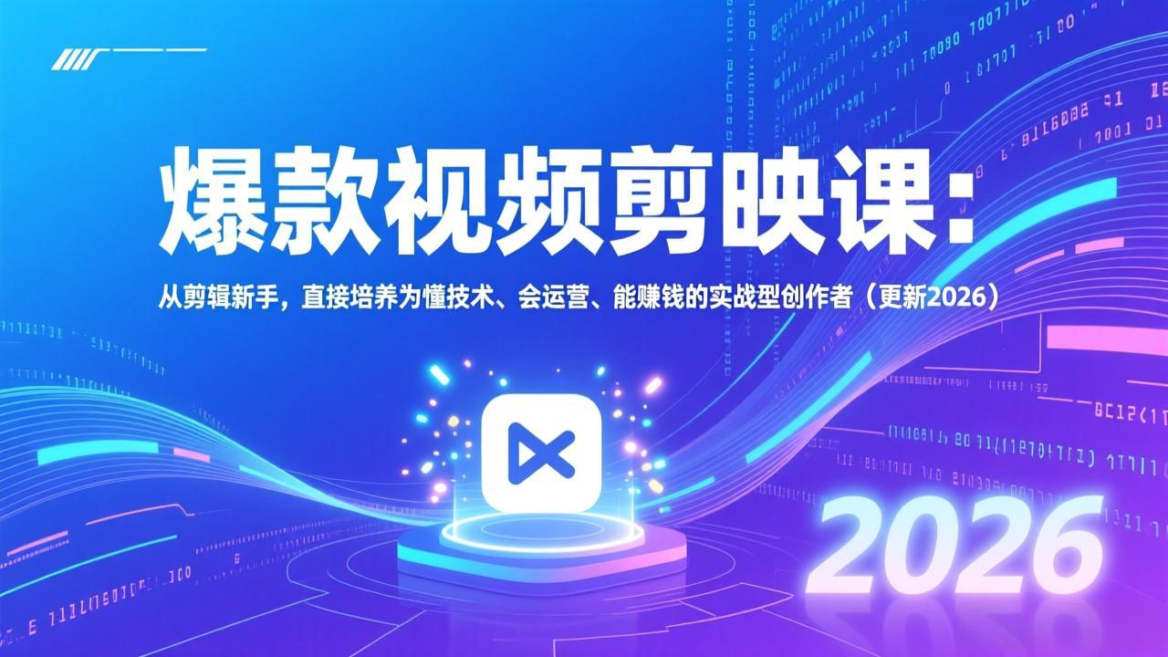 爆款视频剪映课：从剪辑新手，直接培养为懂技术、会运营、能赚钱的实战型创作者(更新2026