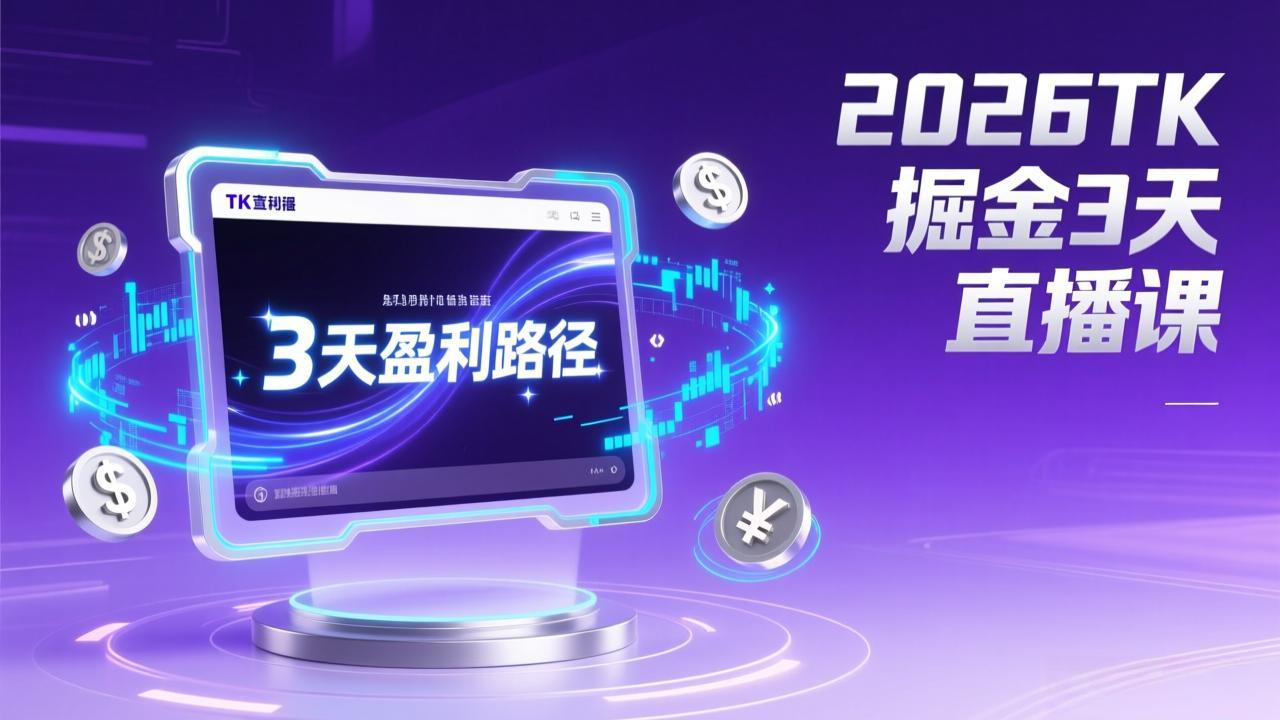 2026TK掘金直播课，起号涨粉+直播带货+商单变现+3天打通盈利路径，月入过万美金
