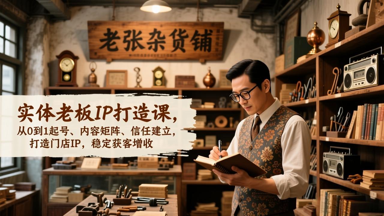 实体老板IP打造课，从0到1起号、内容矩阵、信任建立，打造门店IP，稳定获客增收