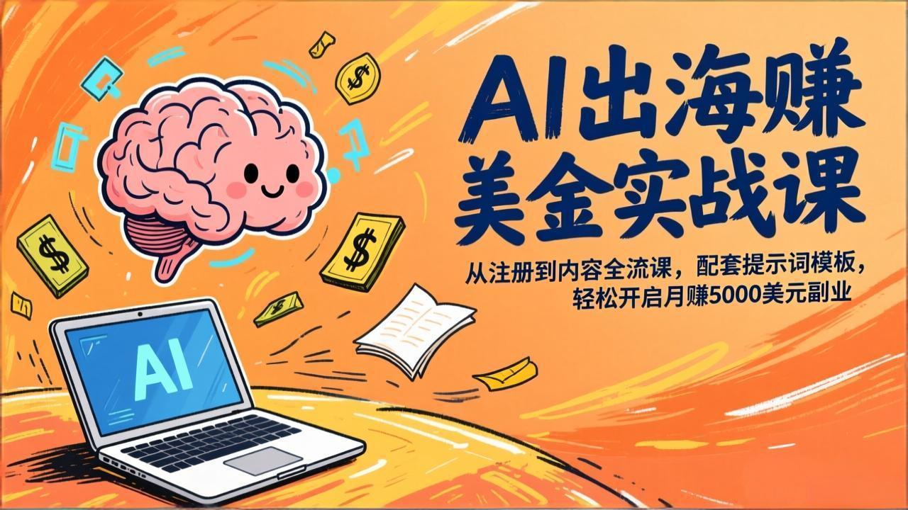 AI出海赚美金实战课，从注册到内容全流程，配套提示词模板，轻松开启月赚5000美元副业