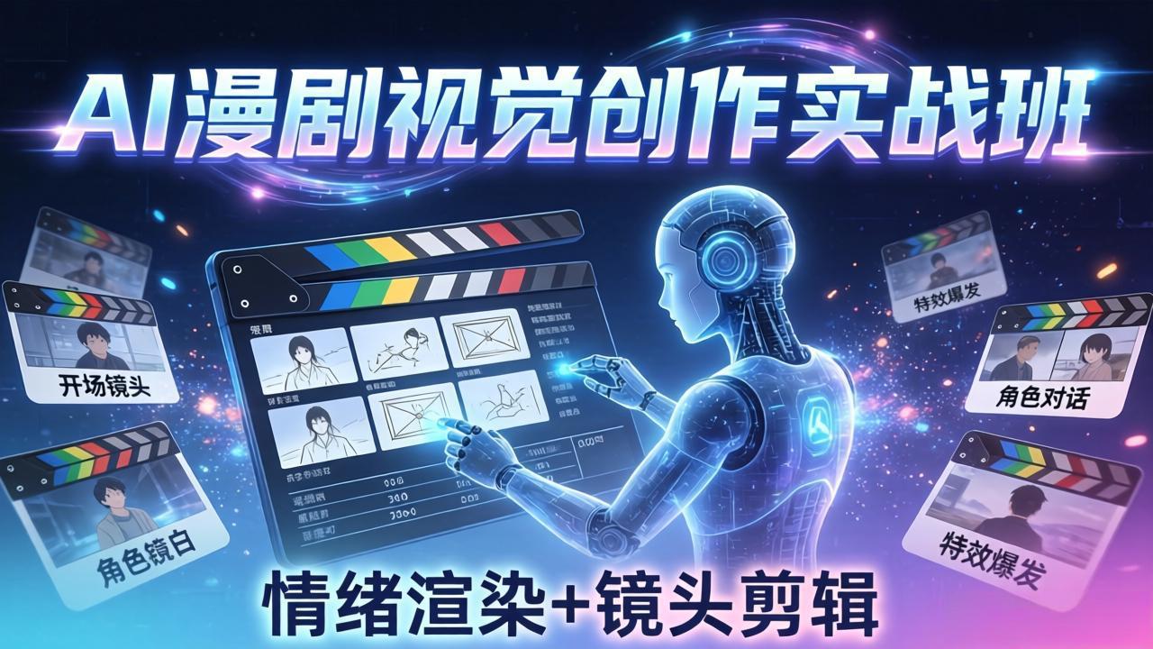 AI漫剧视觉导演思维实战班，从脚本到成片全掌握，分镜设计情绪渲染一站学会