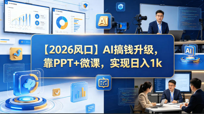 【2026风口】AI搞钱升级，靠PPT+微课，实现日入1k